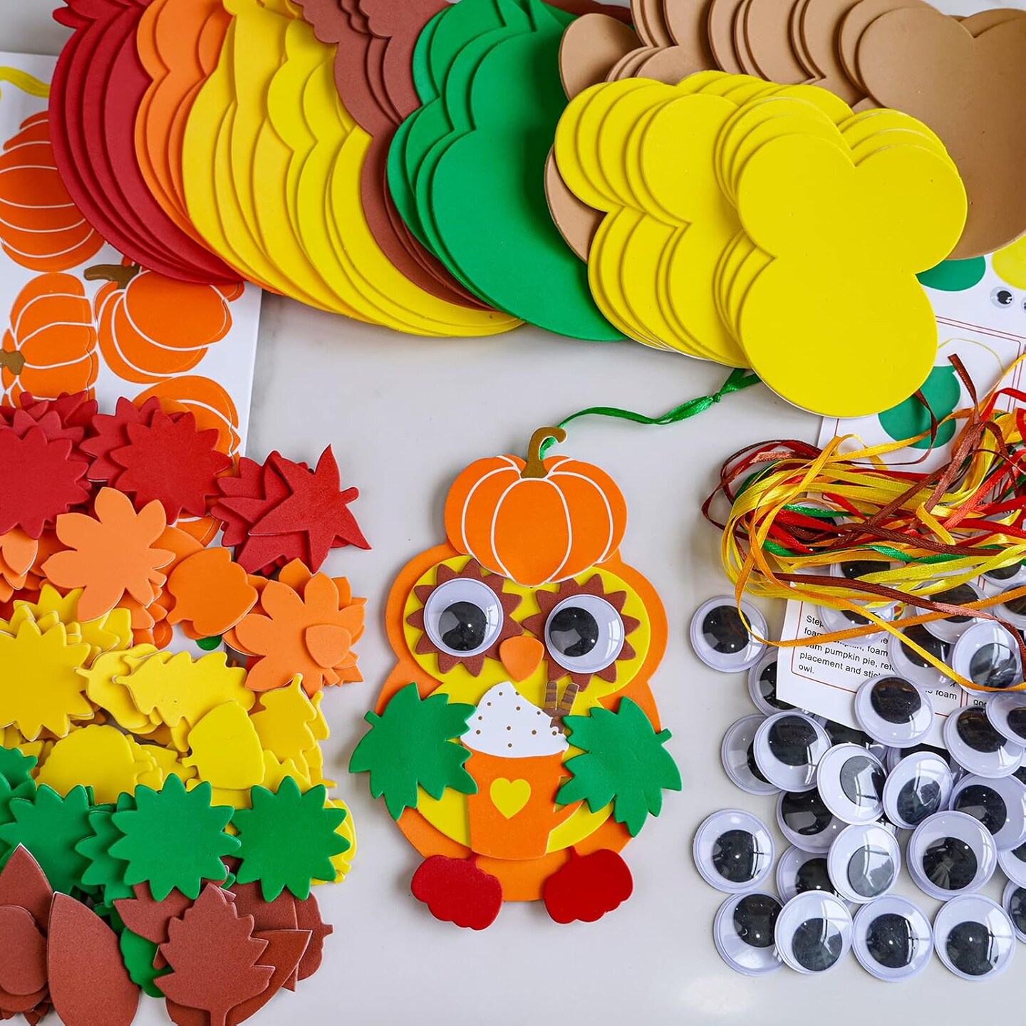 Crafts DIY Fall Owl Ornaments Decoration Art Sets Autum Owl Maple Leaf Pumpkin Arts and Crafts Harvest Foam Stickers for Kids Halloween Classroom Activities