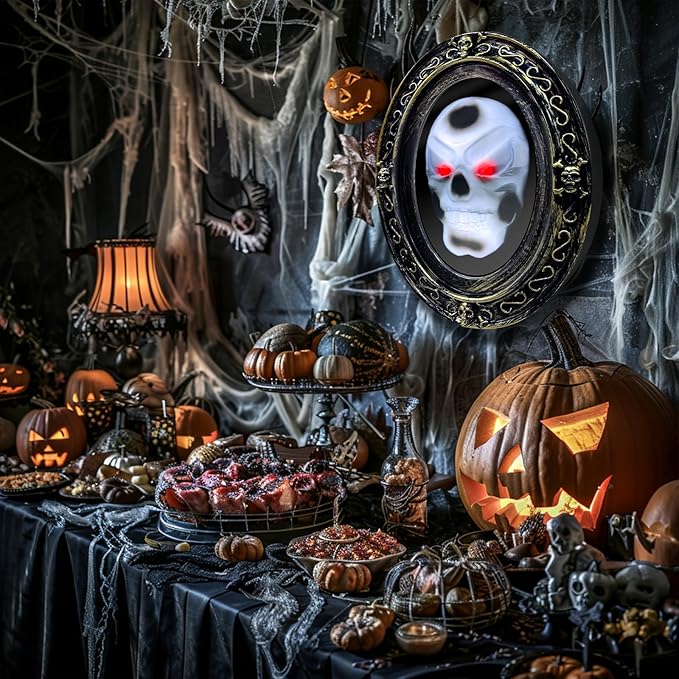 Halloween Animatronic Talking Haunted Mirror with Creepy Sound and Light, Scary Halloween Decorations Indoor Wall Mounted Magic Mirror Horror Prop Decor