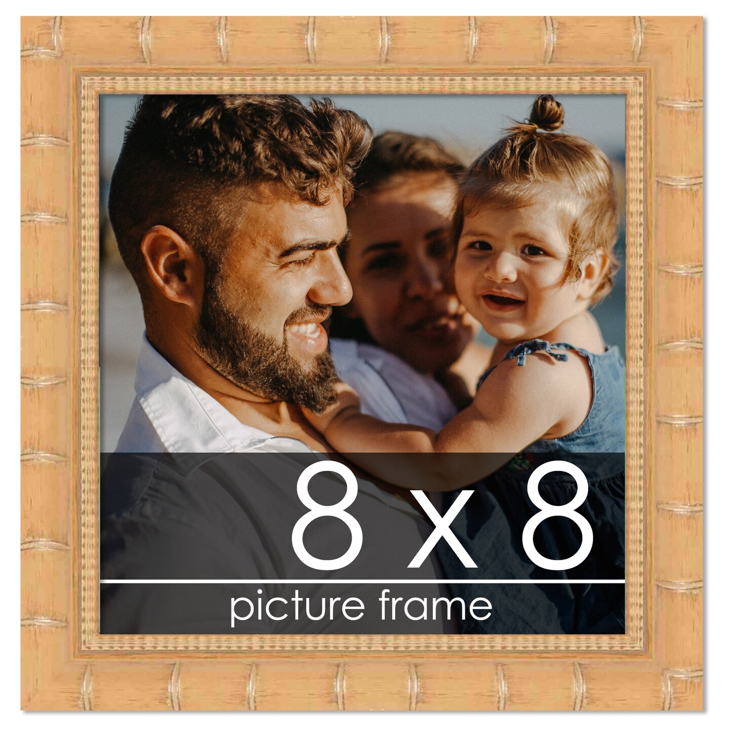8x8 Natural Modern Bamboo Picture Frame - UV Acrylic, Foam Board Backing, Hanging Hardware