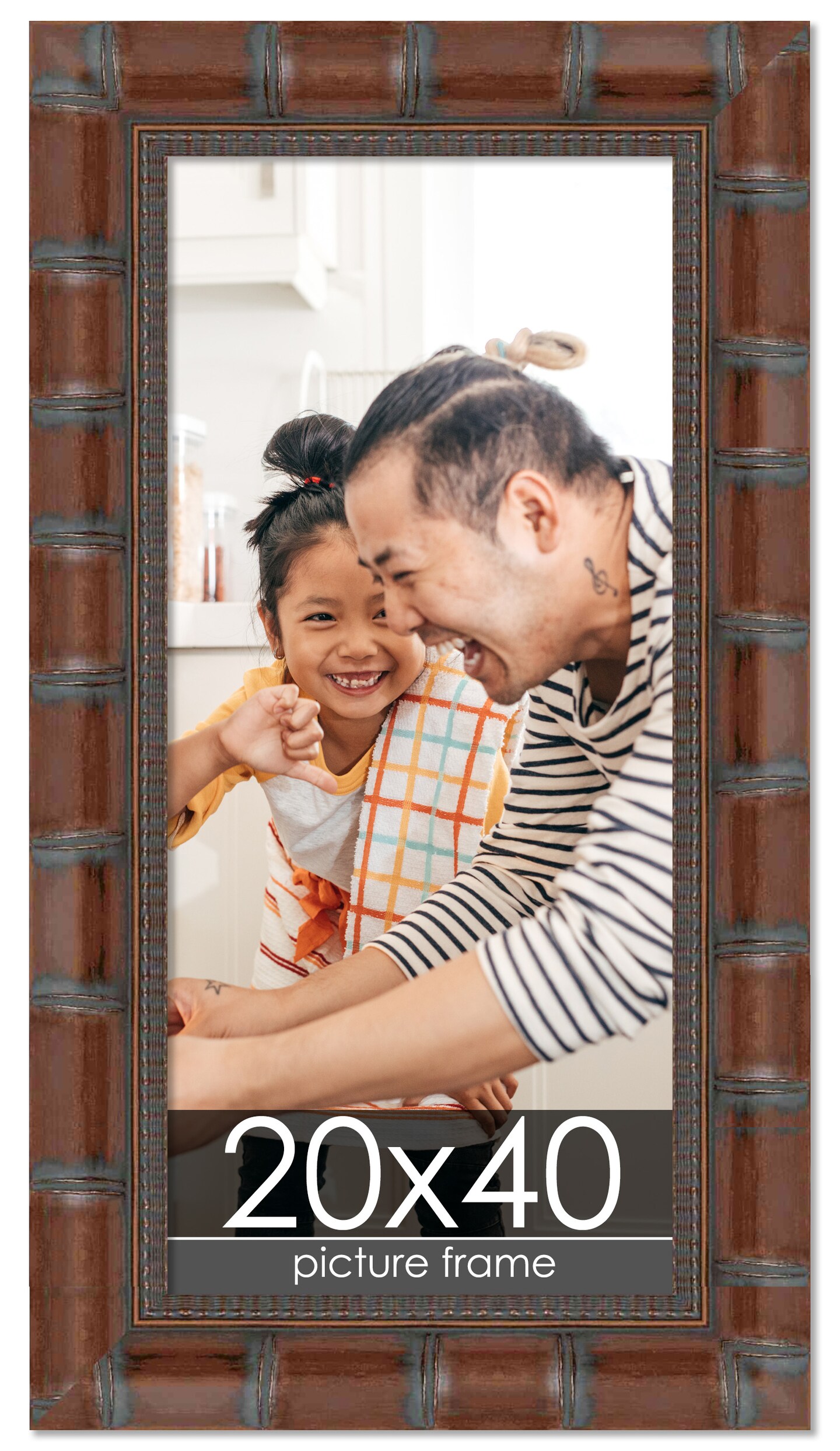 20x40 Brown Wide Bamboo Picture Frame - UV Acrylic, Foam Board Backing, Hanging Hardware