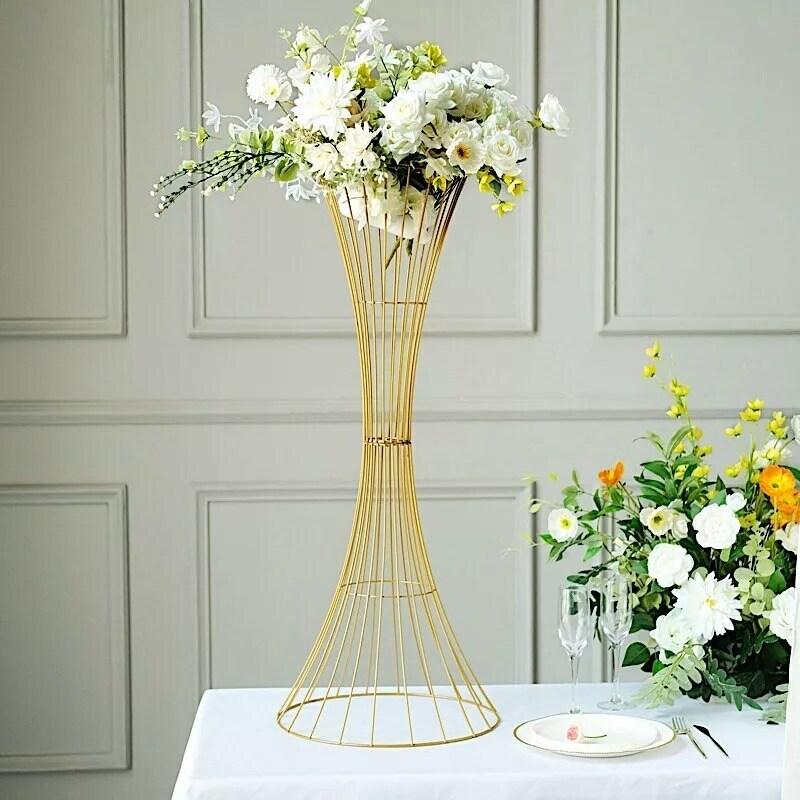 36&#x22; Gold Reversible Trumpet Metal Flower Stand Pedestal Centerpiece Party Events