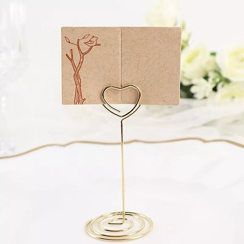 Gold 10 Sign Holders 3.5&#x22; Heart Place Card Clips Metal Table Number Stands Party