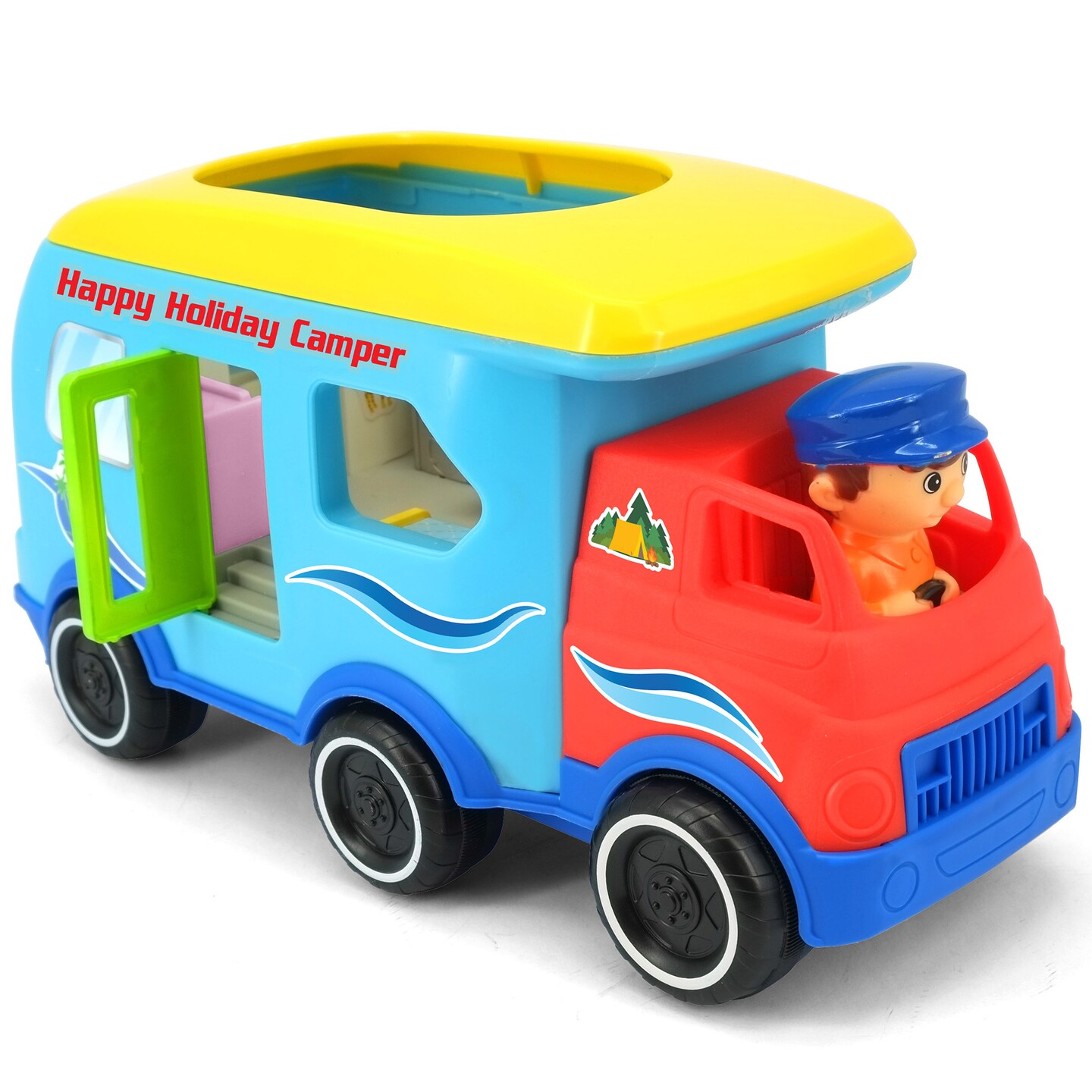 Kiddieland: Light &#x26; Sound: Activity Happy Camper - Motorized Toy Vehicle, Auto-Stops, Realistic Engine Revs, Motorhome, Kids &#x26; Toddlers Ages 1 yr+