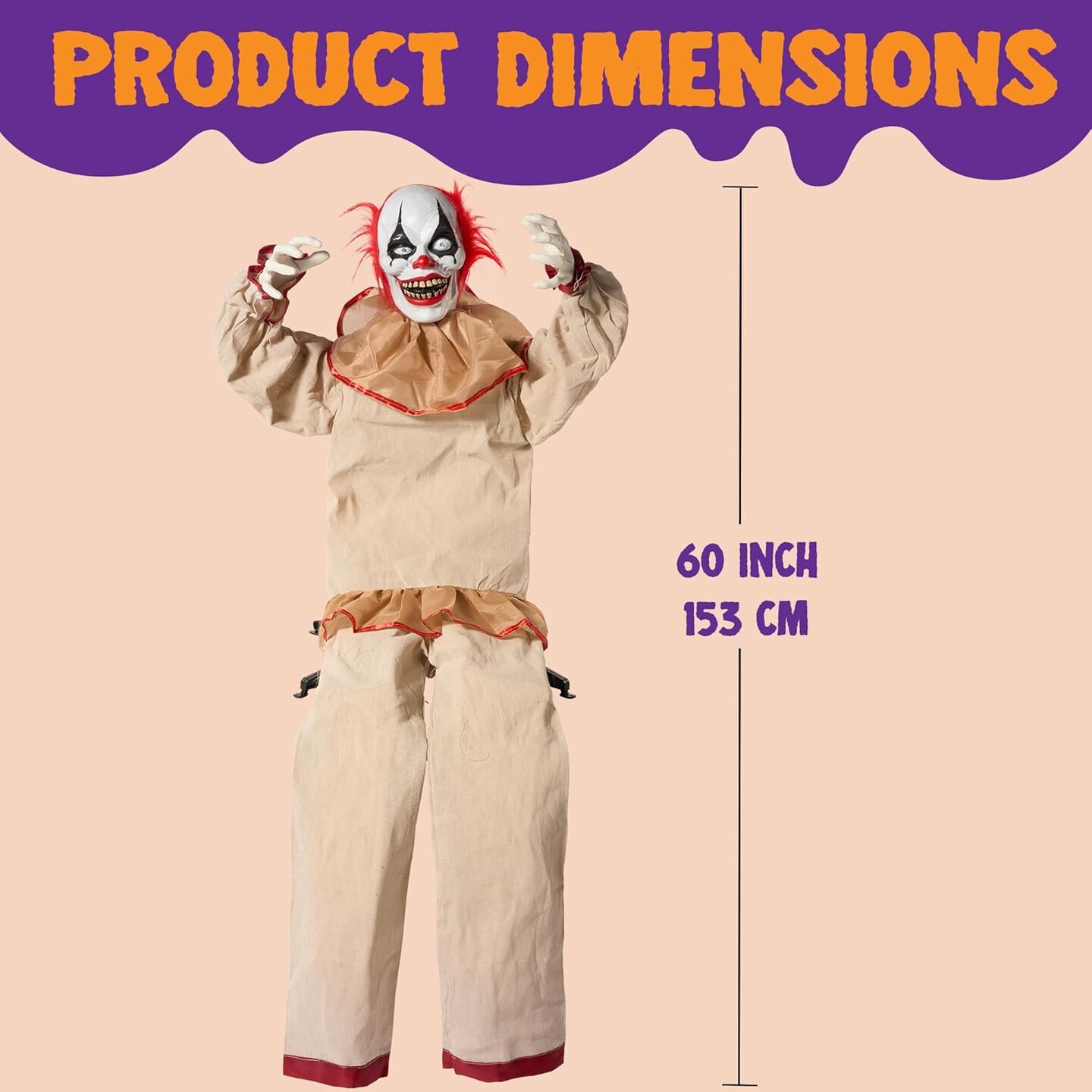 Halloween Animatronics Sitting Clown with Light-Up Eyes, Creepy Sound and Moving Arms & Head, Sound Activated Animated Halloween Decorations for Indoor Haunted House Decor Outdoor Yard Lawn