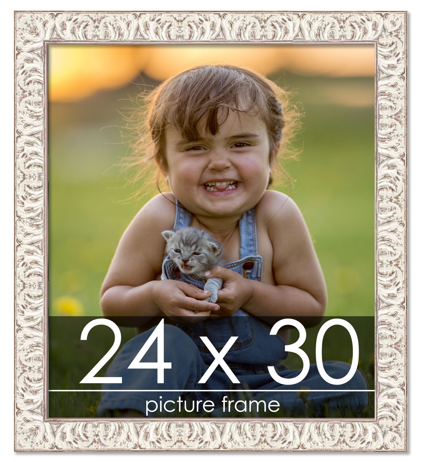 24x30 Refined Picture Frame with UV-Resistant Acrylic &#x26; Acid Free Backing, Available in 5 Finishes - Black, Blue, Gold, Silver, and White