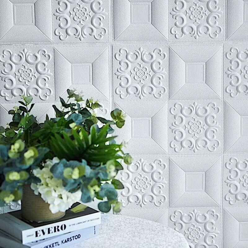 52 sq ft White 3D Self Adhesive Foam Wall Panels French Country Style Decoration