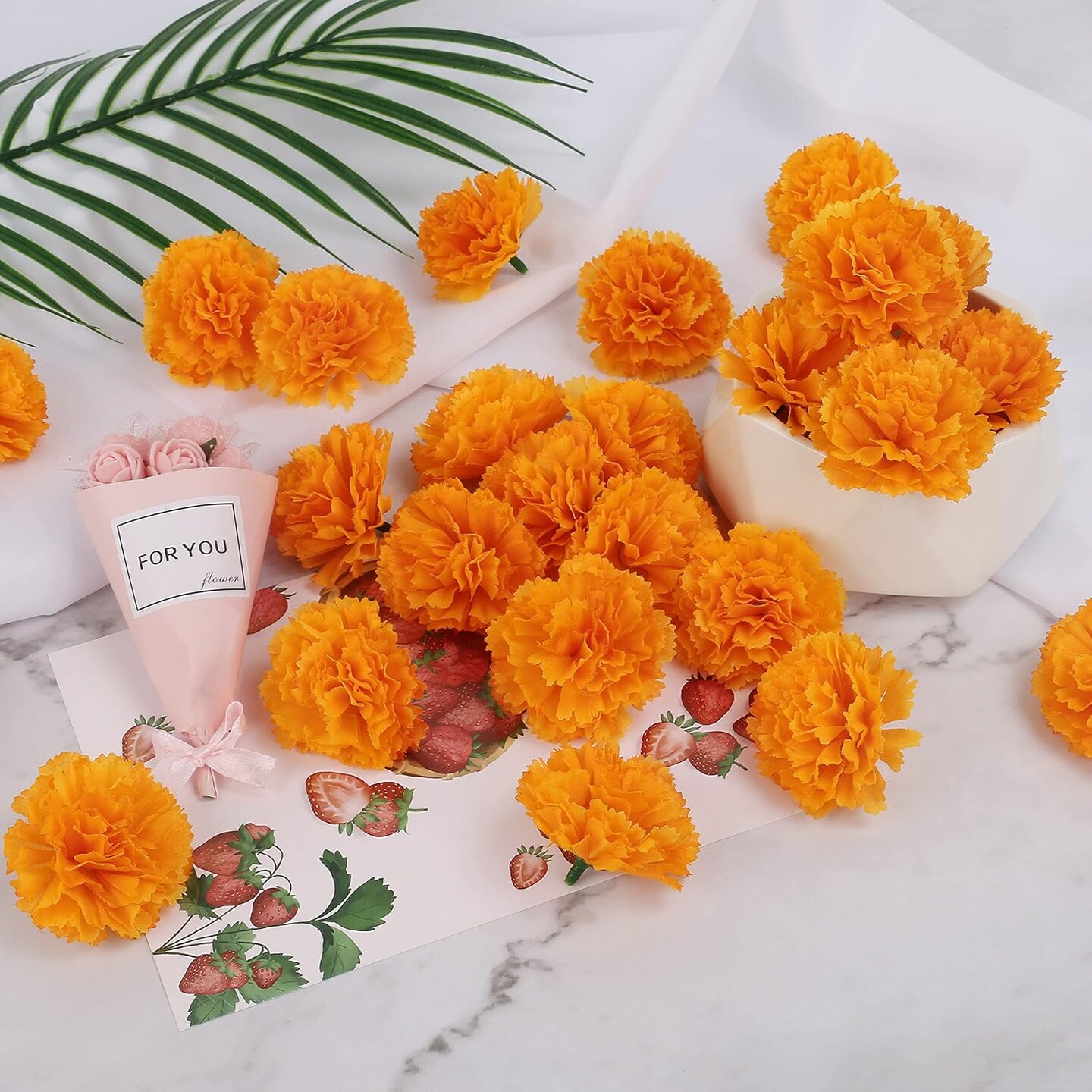 Marigolds Decoration Set,Orange Marigold Flowers Decor For Diwali,Indian Festival,Traditional, Backdrop,Parties