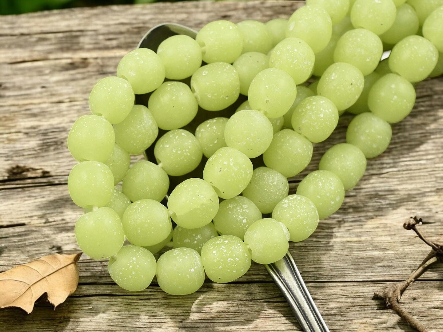Citrus Green Pompeii Round Beads (24" Strand) Indonesian Glass Beads