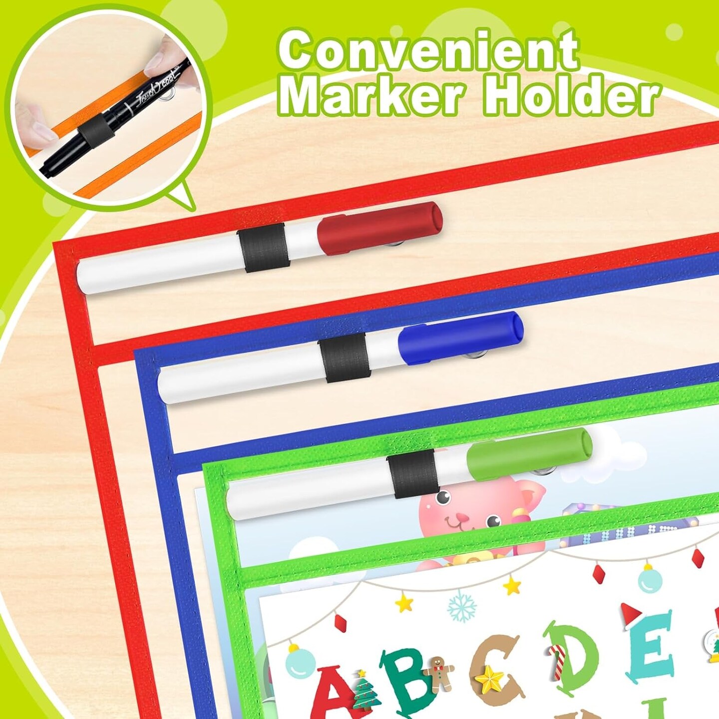 Dry Pockets with 2 Rings, 10 X 14 Oversized Reusable Dry Erase Pocket Sleeves in 10 Colors Bulk, Plastic Clear Sheet Protectors for Classroom School Teacher Supplies Storage