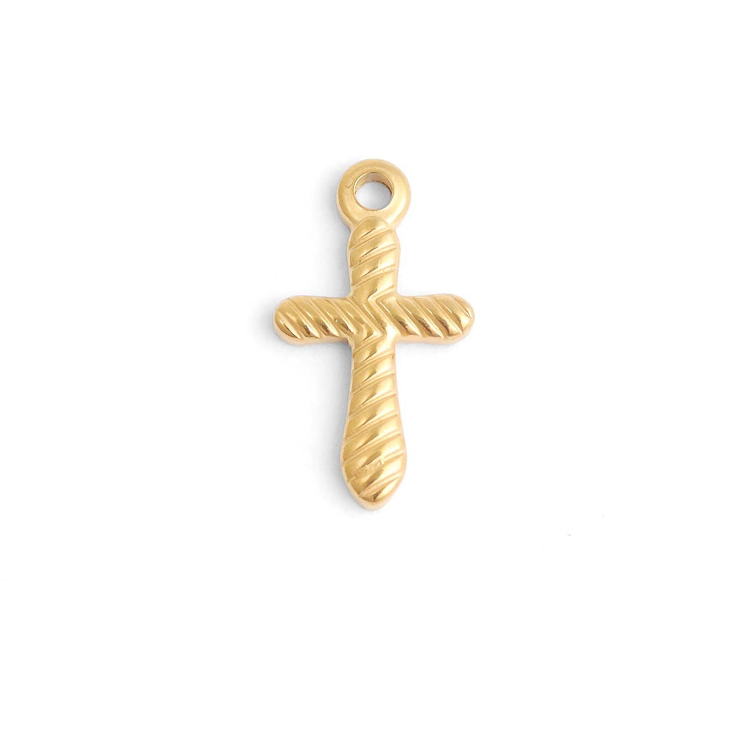 18K Gold PVD Stainless Steel Textured Cross Charm - DIY Charm Necklace Charms