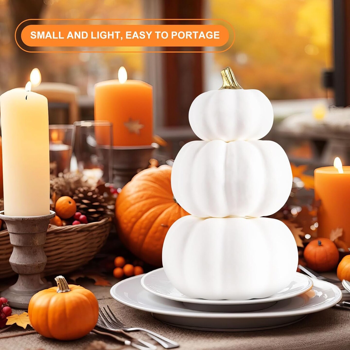 Mini Small Fake Pumpkin for Autumn Harvest Halloween Thanksgiving Faux Pumpkins Home Table Decor (White)