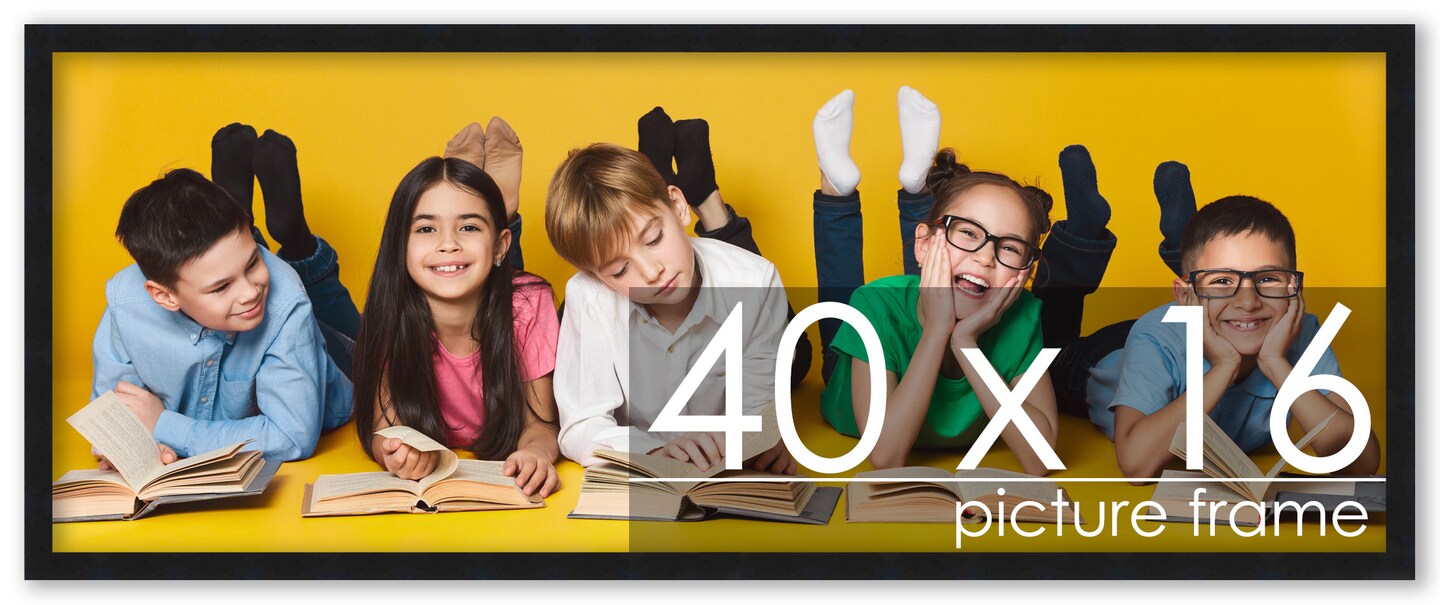 40x16 Black Wood Picture Panoramic Frame - UV Acrylic, Foam Board Backing, Hanging Hardware