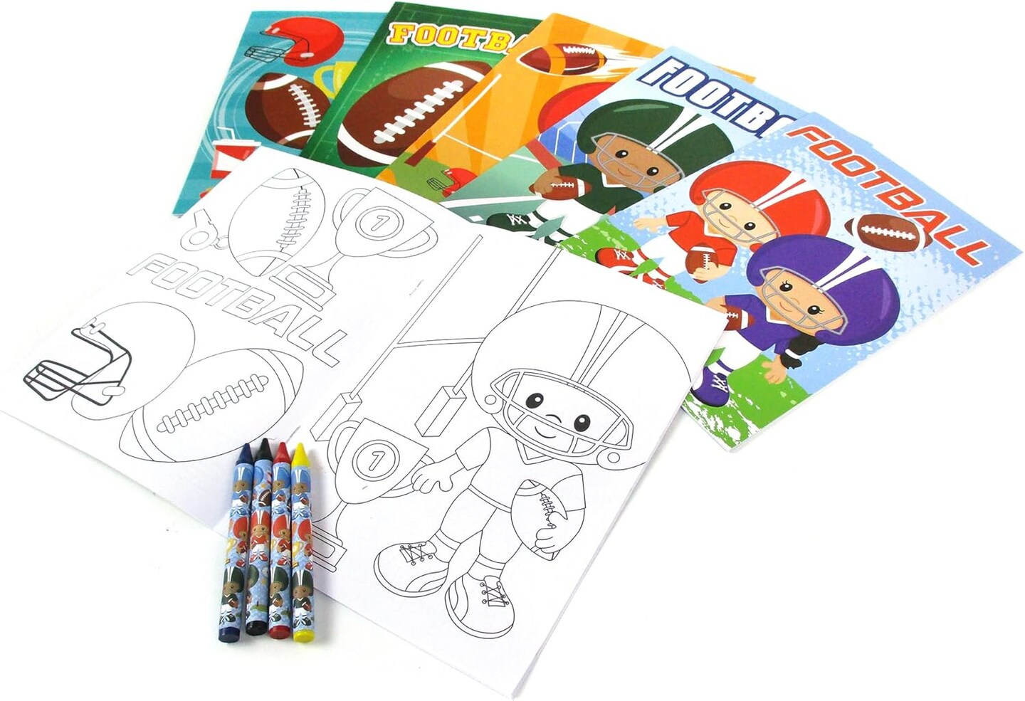 TINYMILLS Football Coloring Book Set with 12 Coloring Books and 48 Crayons Football Birthday Party Supplies Favor Bag Filler Carnival Prizes Rewards Team Party