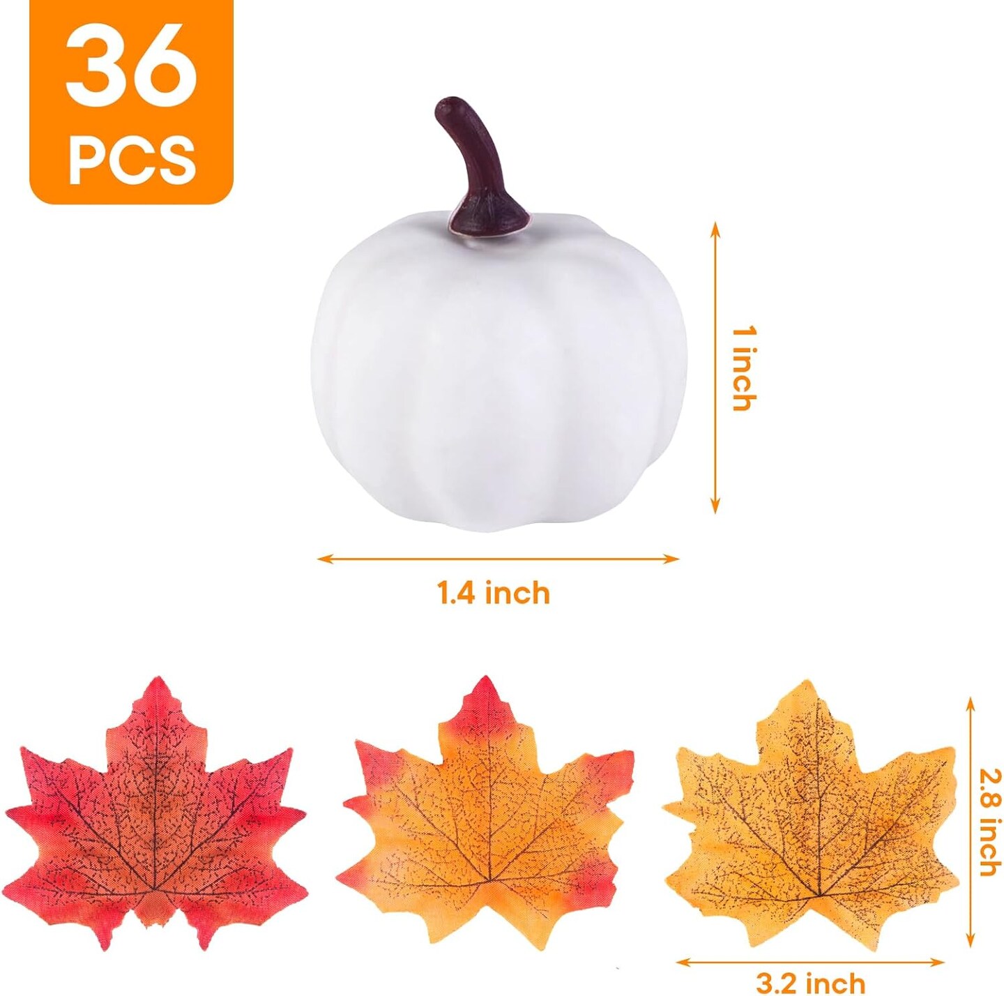 Mini White Pumpkins Foam Pumpkins Fake Maple Leaves for Fall Wedding Thanksgiving Table Decor