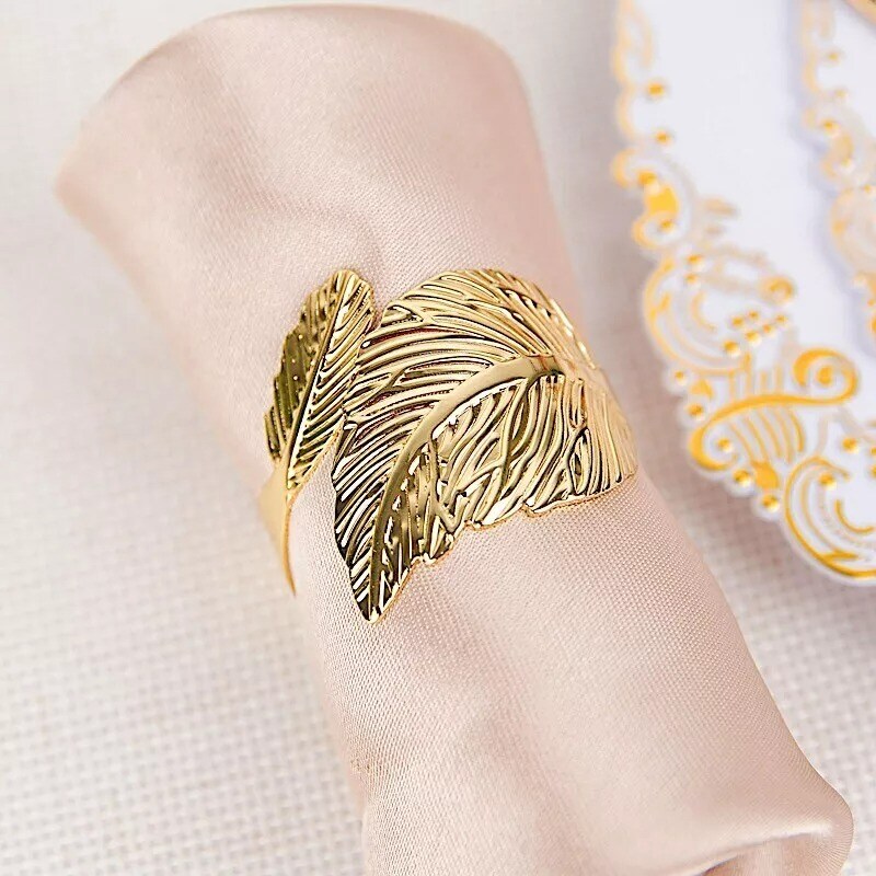 4 Metallic Gold Napkin Rings Ornate Leaf Design Party Event Decorations Supplies