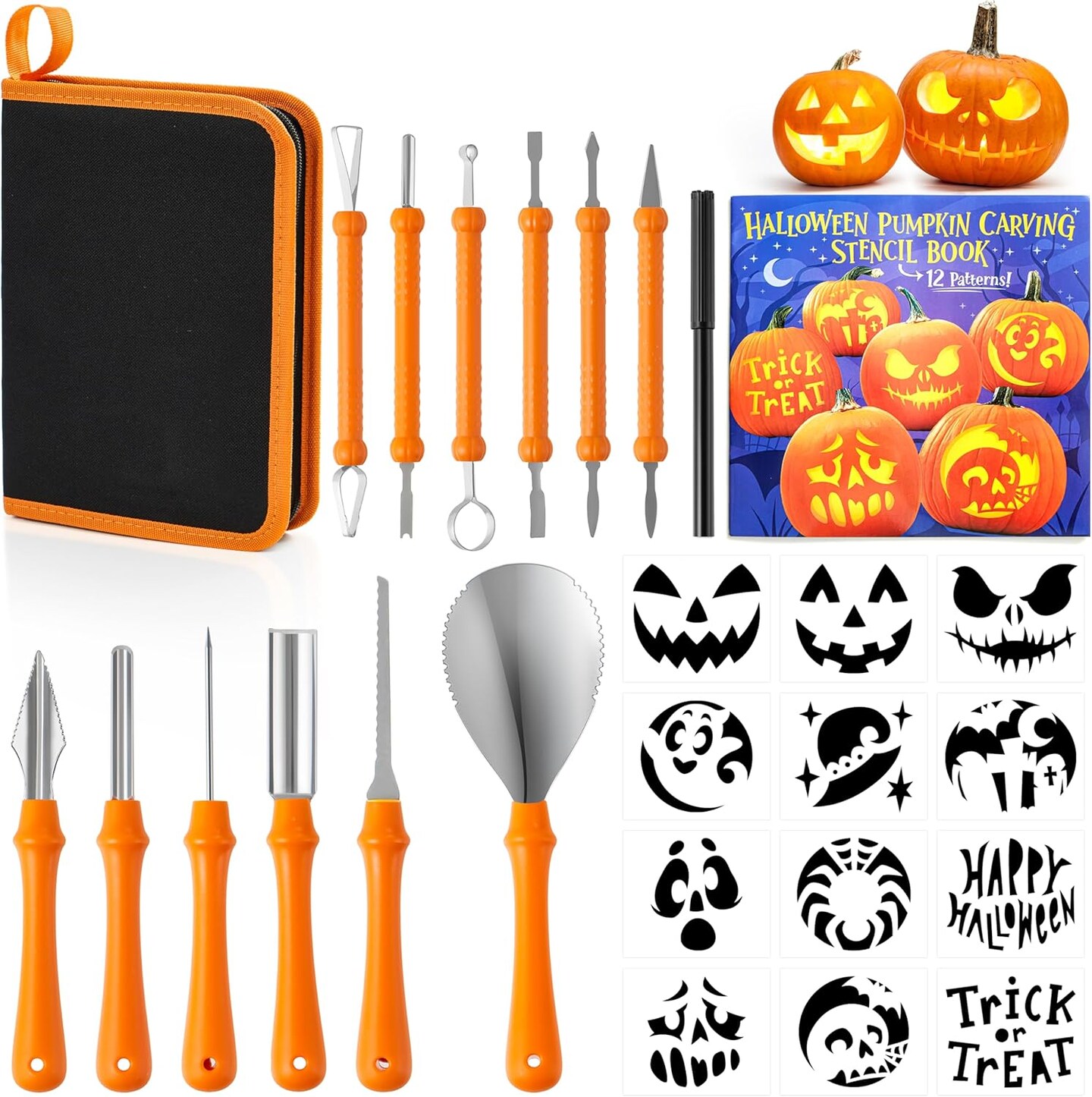 14 Pcs Halloween Pumpkin Carving Kit, Professional Carving Set with Handbag
