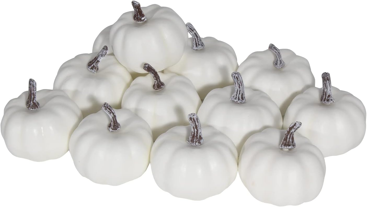12 PCS Halloween White Artificial Pumpkins