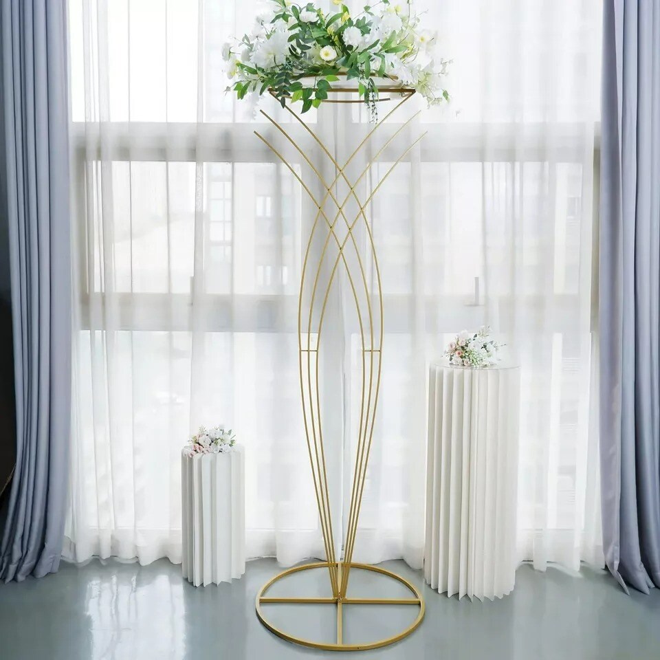 7 ft Gold Metal Flower Display Stand Mermaid Tail Design Pedestal Party Events