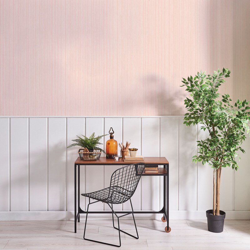 Tempaper Faux Grasscloth Vinyl Peel and Stick Textured Wallpaper Metallic Blush Pink