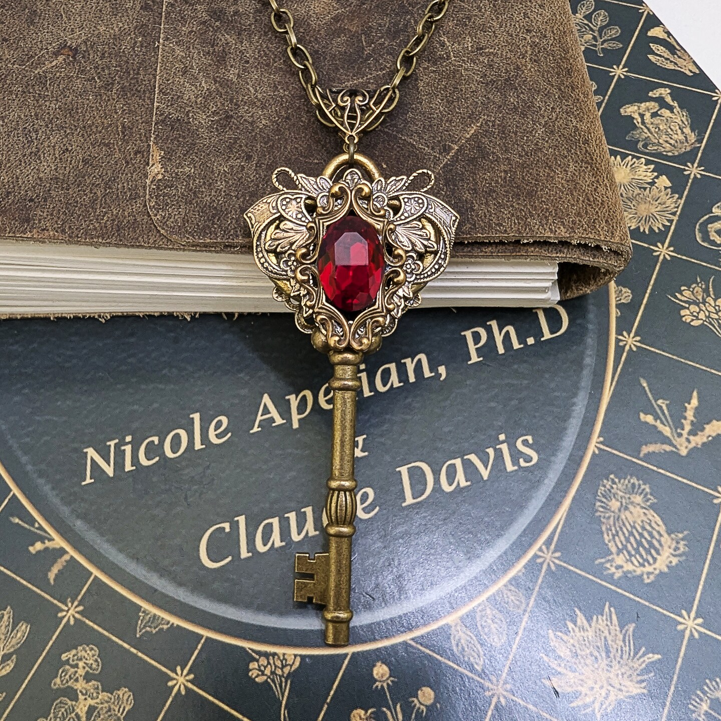 Fairy Princess Fantasy Key Necklace with Vintage Red Swarovski