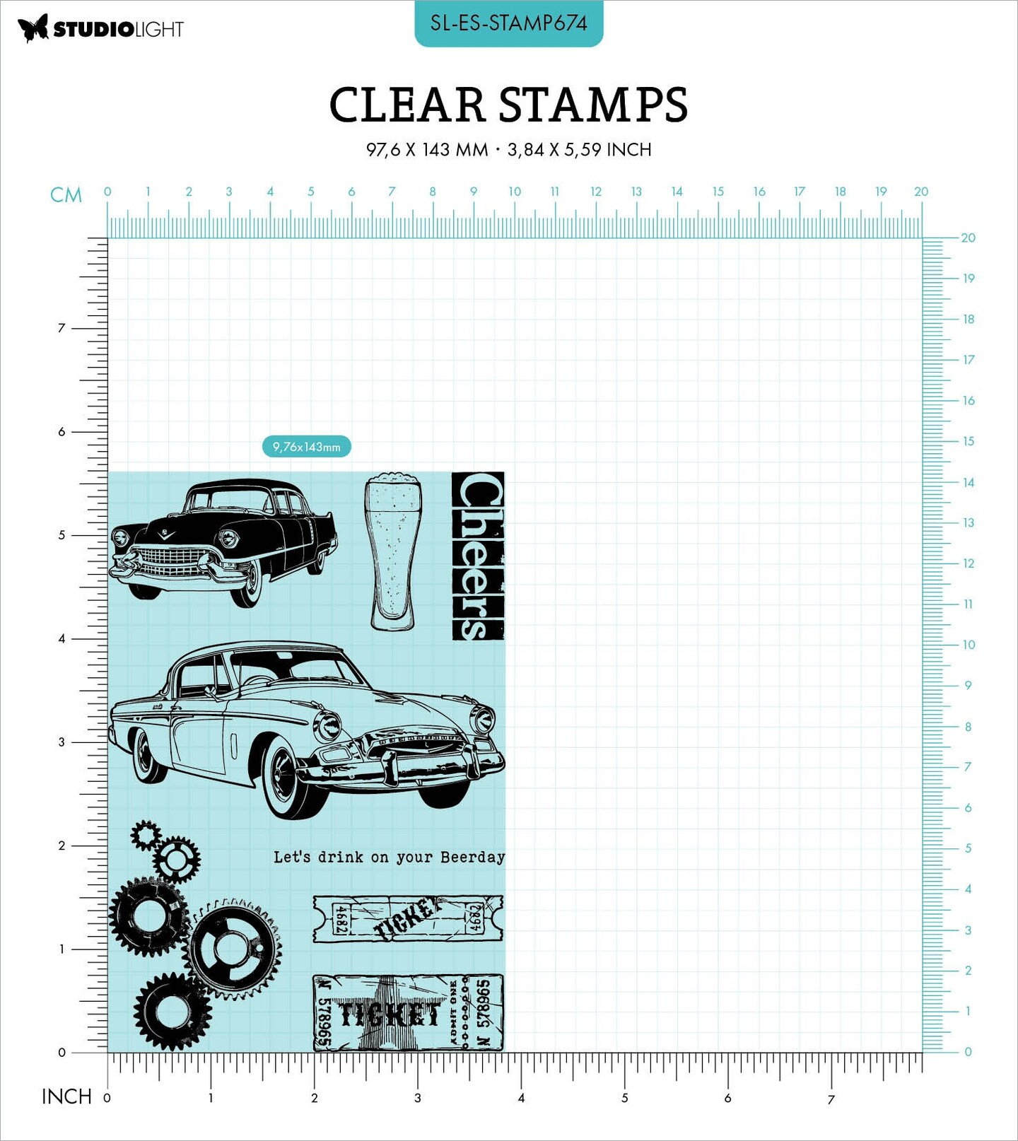 Studio Light Gearhead&#x27;s Workshop Clear Stamps-Nr. 674, Beer &#x26; Cars