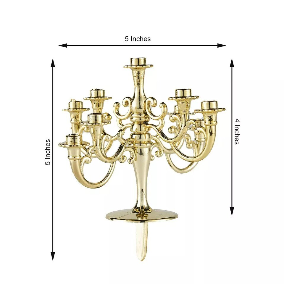 5" tall 9 Arm Mini Candelabra Cake Topper with Candles Wedding Party Supplies