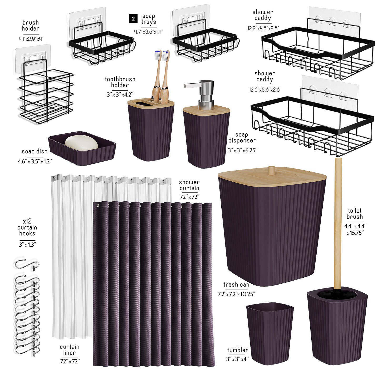 Clara Clark Shower Caddy & Bathroom Accessories Set with Bath Rugs