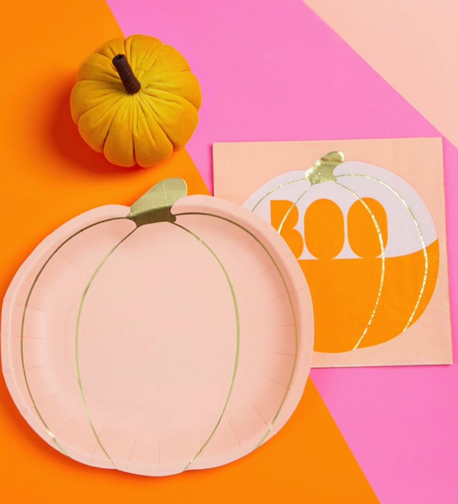 Colorful Pumpkin Shaped Party Plates for Halloween, Thanksgiving & Autumn