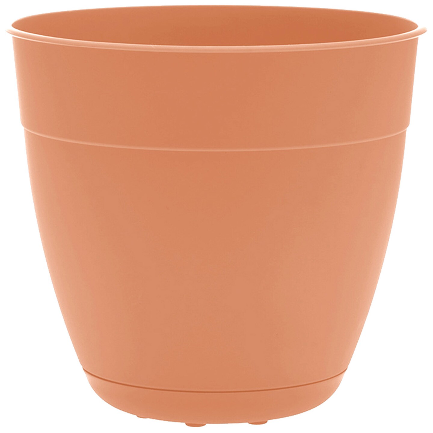 Bloem Dayton Planter With Saucer: 16&#x22; - Coral - 100% Recycled Plastic Pot, Removable Saucer, Elevated Feet, For Indoor and Outdoor Use, Gardening, 8.5 Gallon Capacity