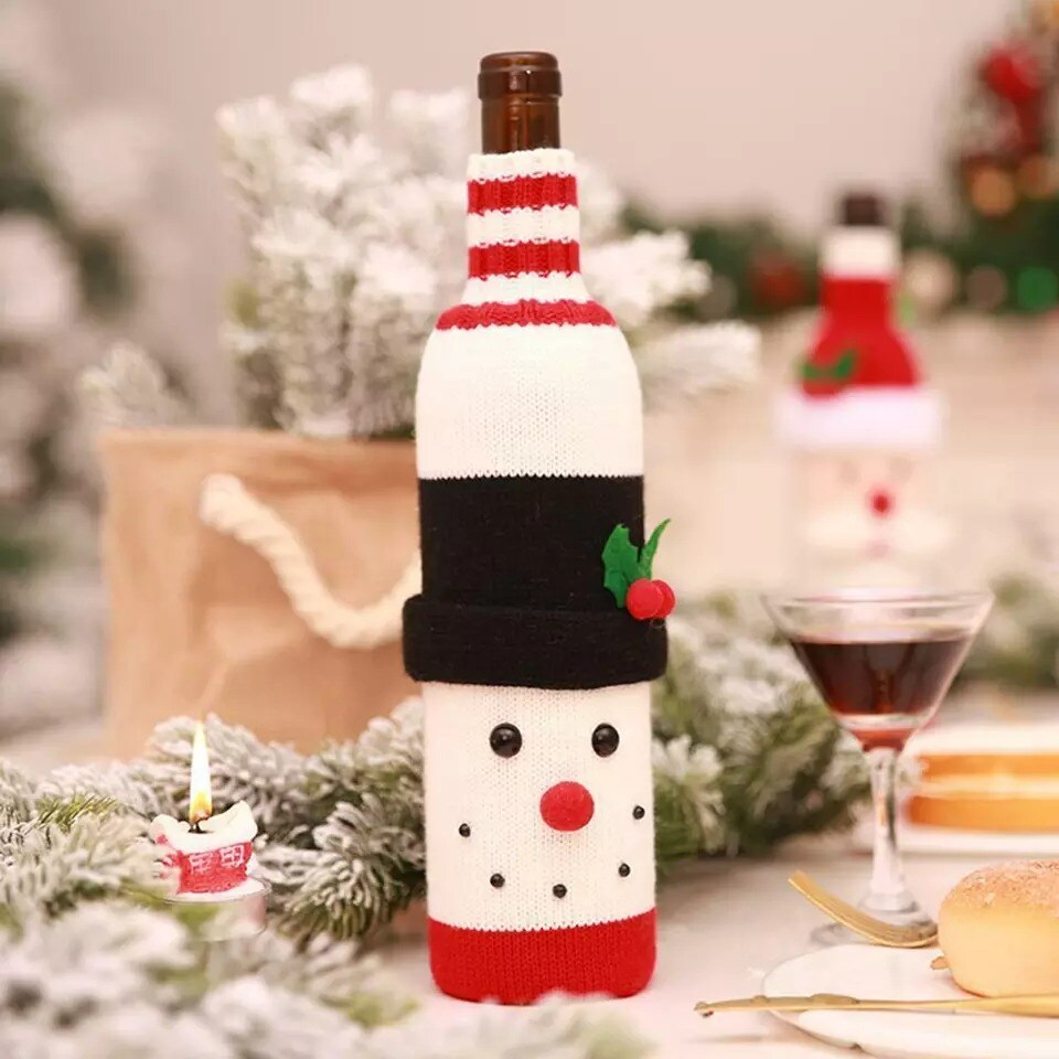 Red Wine Bottle Cover Bags Snowman Santa Claus Christmas Decoration Table Xmas