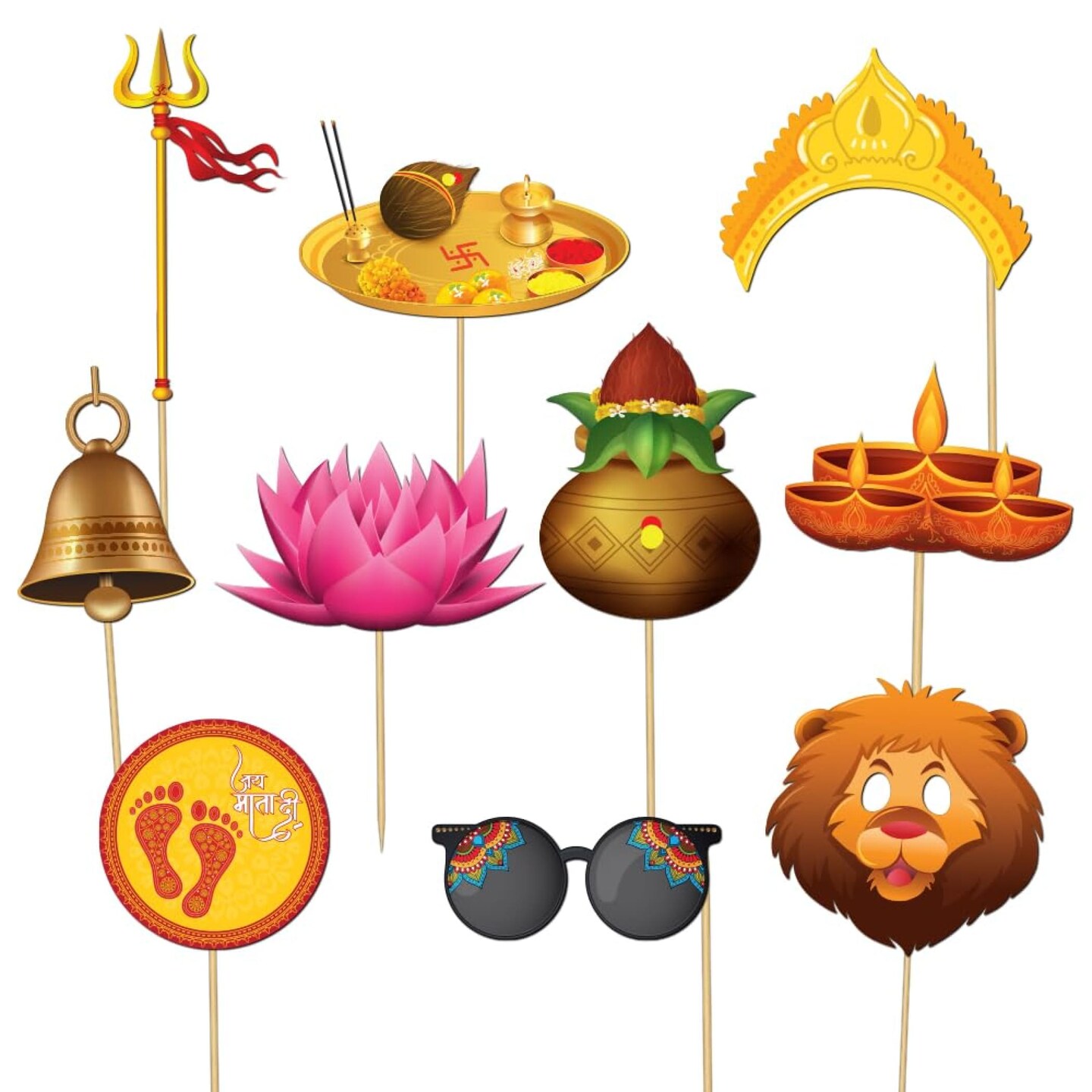 10 Pcs Navratri Photo Booth Props Kit Jai Mata Di Decoration Item Navaratri Hindu Festival Celebration Party Favors Decorations Kit for Photoshoot Home Indoor Outdoor Decor