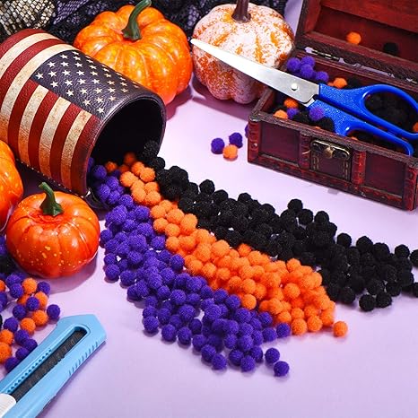 Fuzzy Pom Balls Fluffy Pom Balls for DIY Hobby Supplies Halloween Party Decorations (Black, Orange, Purple)