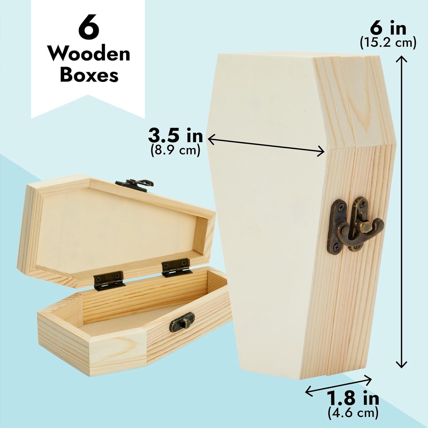 Coffin Box with Hinged Lids for DIY Crafts (6.1 x 3.5 x 1.8 in)