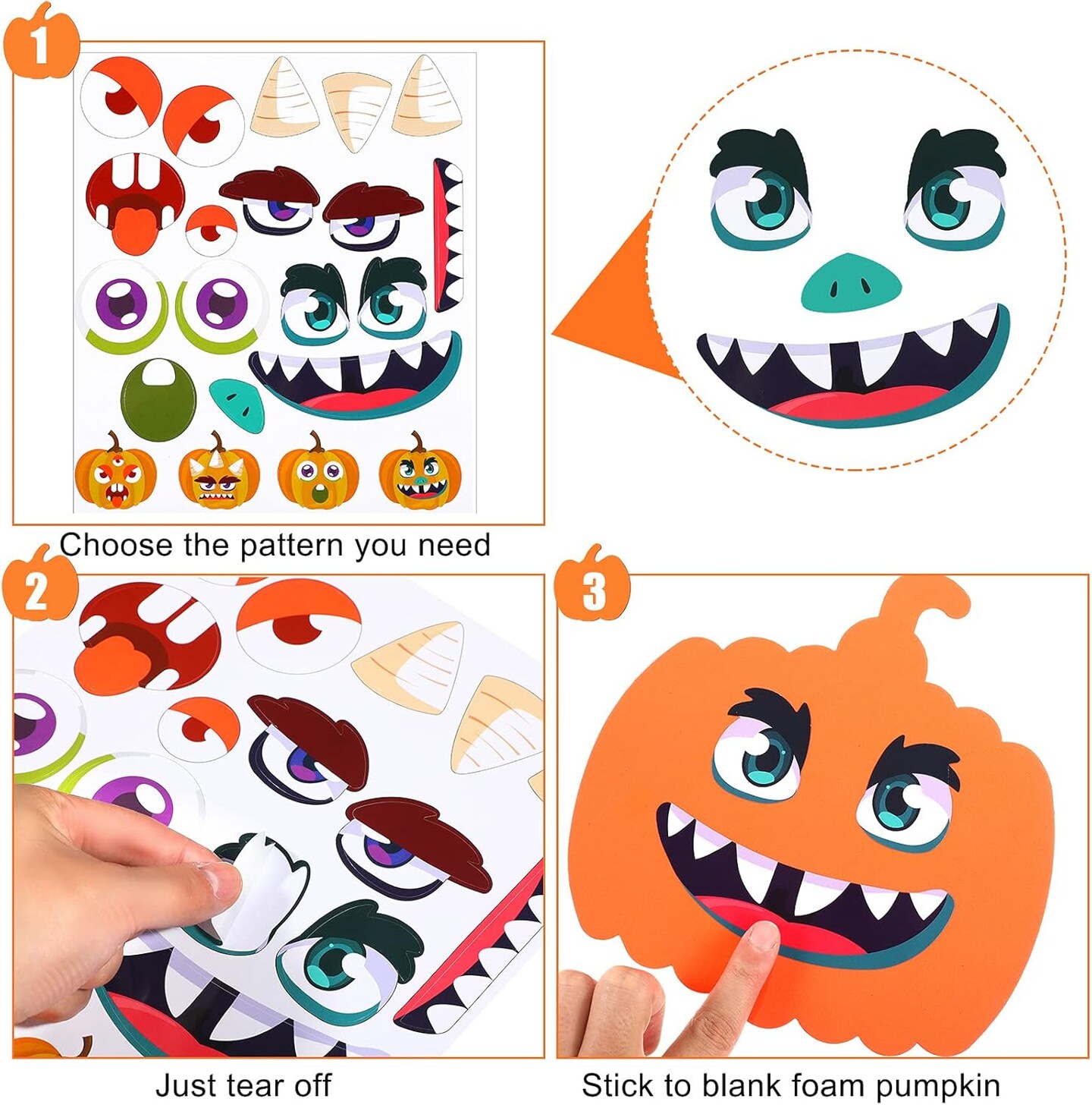 32 Pieces Halloween Foam Pumpkin Craft Kit and Pumpkin Foam Stickers Self Adhesive Halloween Stickers for Kid&#x27;s Halloween Party Crafts Decorations (Funny Style)