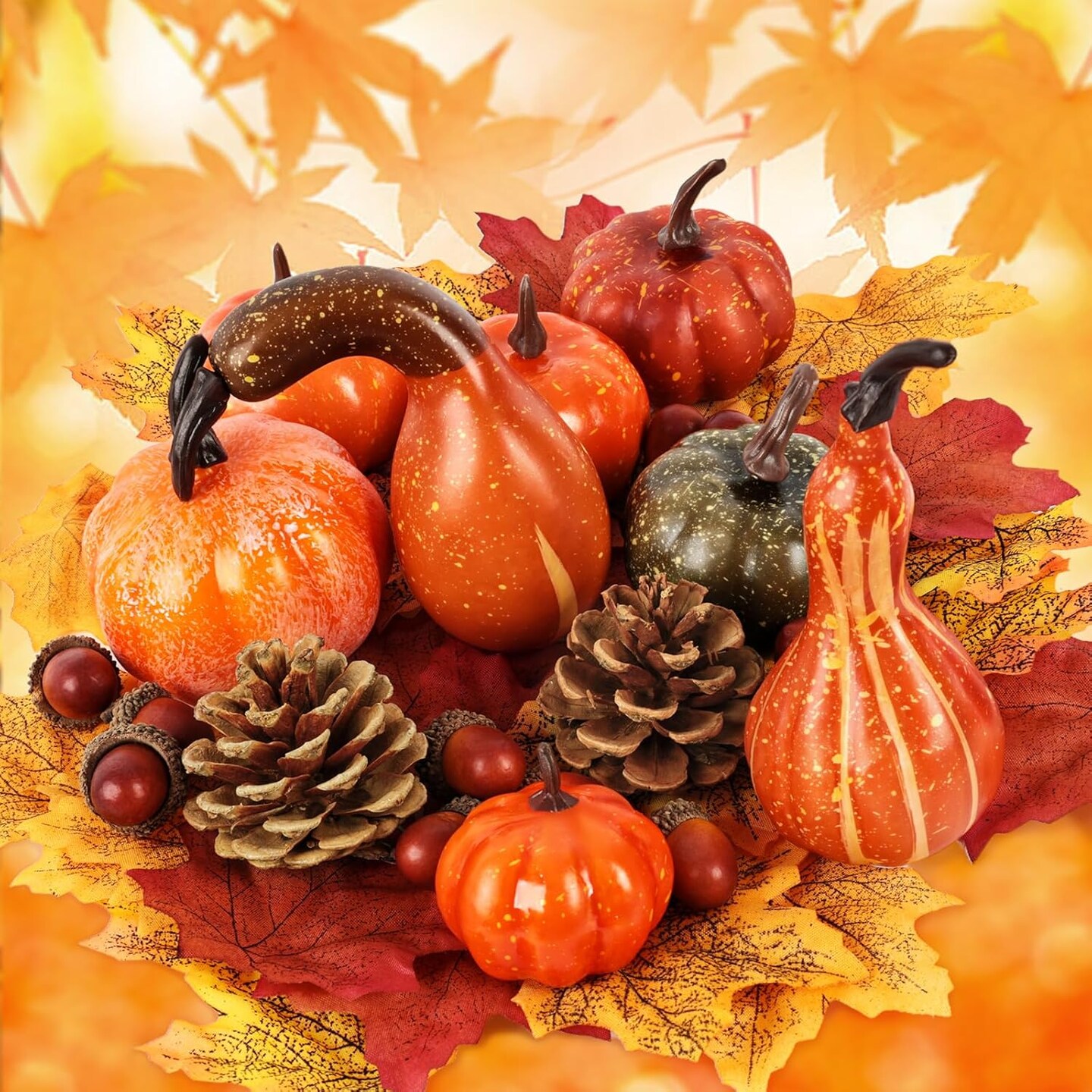 8PCS Fake Foam Pumpkins 12PCS Pinecones and Acorns