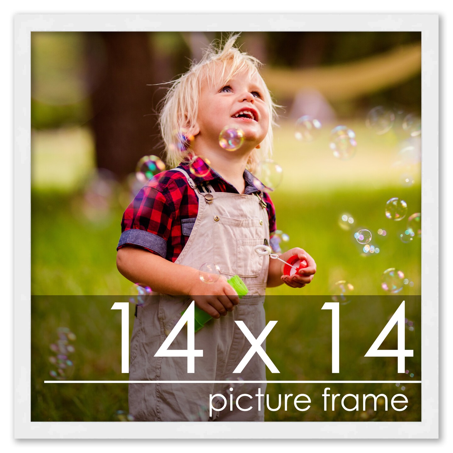 14x14 Solid Wood Picture Frame with UV-Resistant Acrylic &#x26; Acid-Free Backing, Available in 6 Finishes: Matte Black, Matte White, Metallic Bronze, Silver, Natural Wood Grain &#x26; Mahogany