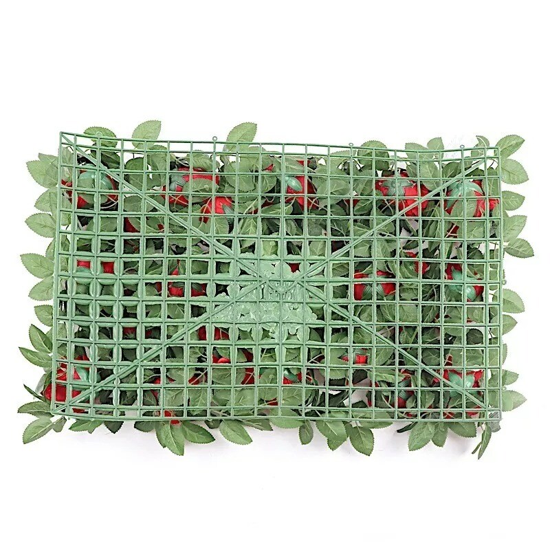 24&#x22; x 18&#x22; Green Red Rose Silk Flowers Wall Backdrop Panel Wedding Decorations