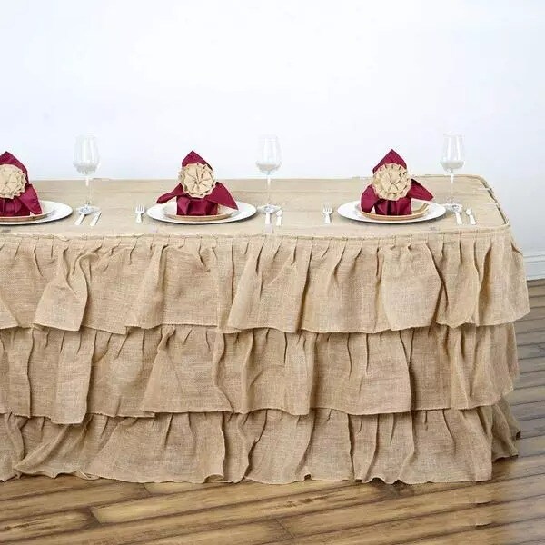 17 feet x 29&#x22; Natural Burlap Ruffled Table Skirt Event Reception Wedding Party
