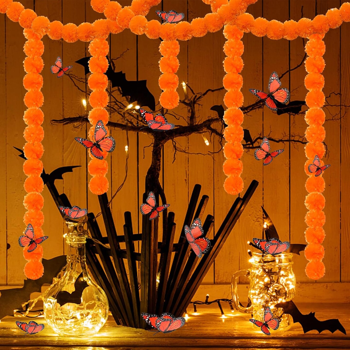 5ft Marigold Garland Long Strands Orange Artificial Marigold Flowers Garland