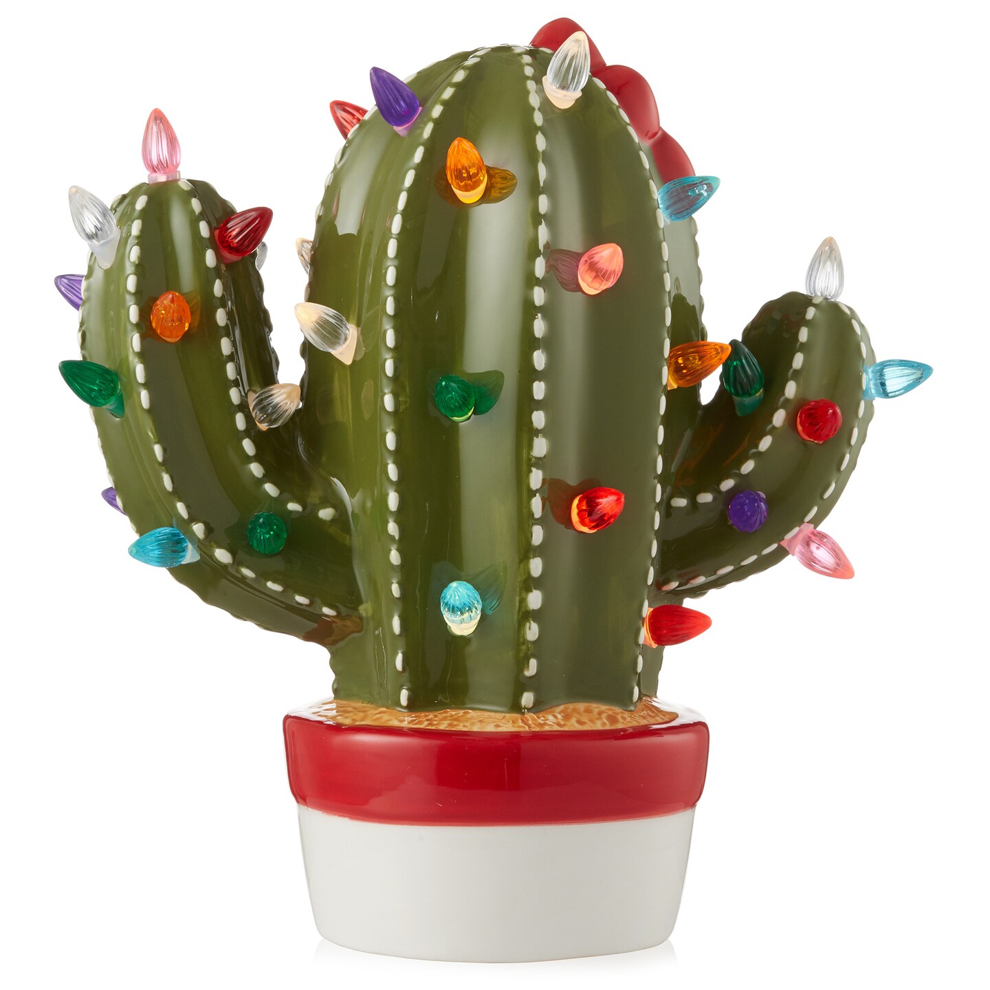 Casafield Ceramic Christmas Cactus, Hand Painted Green Pre-Lit Cactus with 92 Multi Color Lights