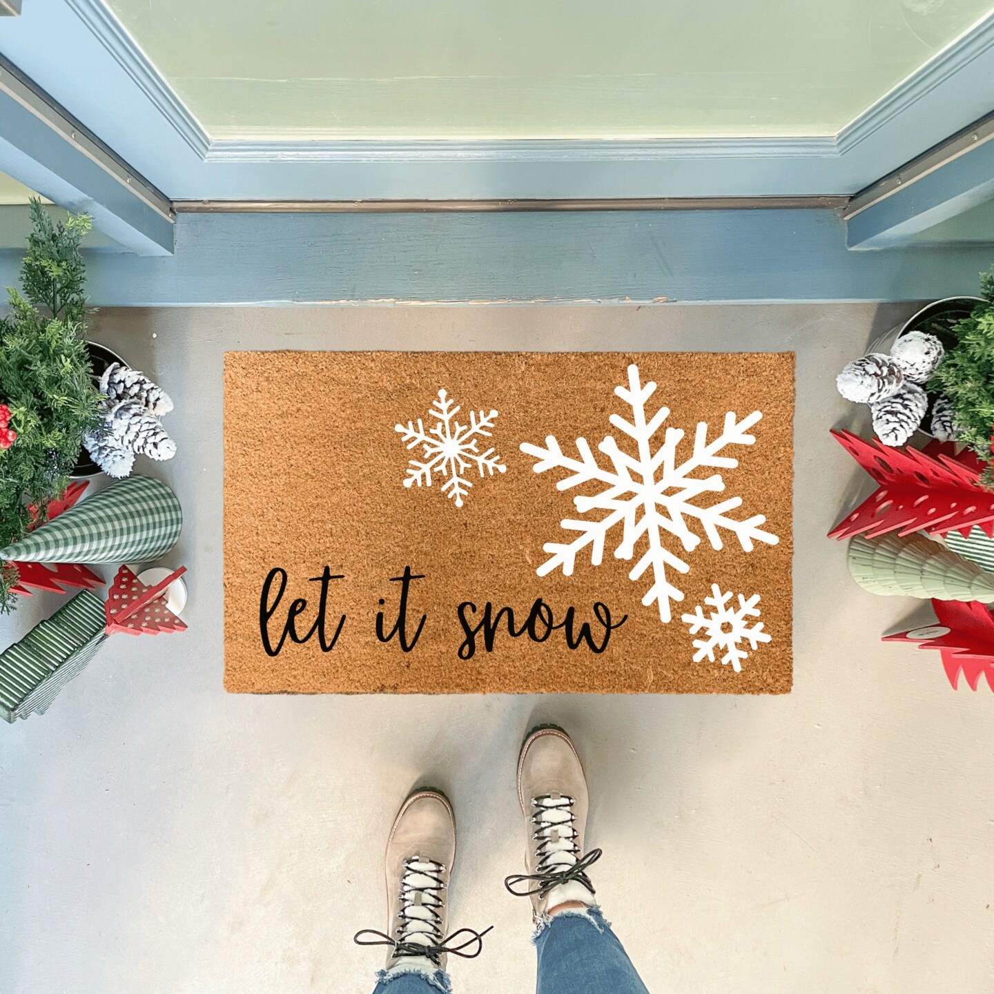 Cas/le snowflake custom doormat, Mickey custom doormat, Disney inspired personalized decor, front porch decora/ion, good Christmas Decor