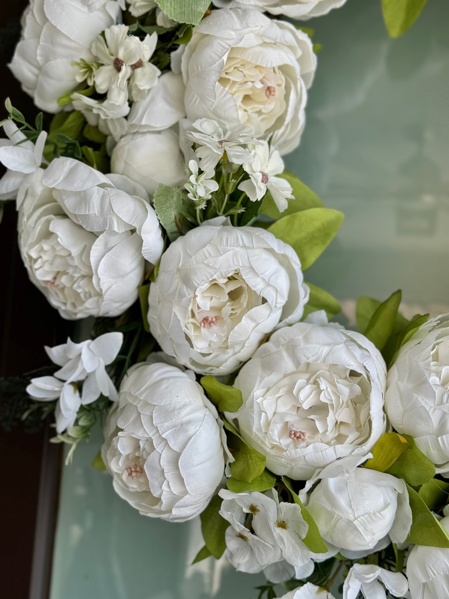 Zoey White Green Faux Peony Flower Wreath 23&#x22; All Season Indoor Outdoor