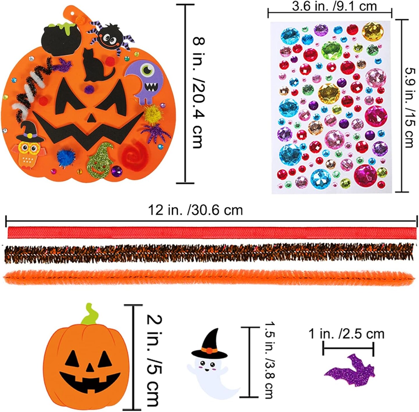 Decorations DIY Pumpkin Craft Kits Foam Pumpkin Shapes with Halloween Stickers Jack-O&#x27;-Lantern Face Stickers for Kids Gift Favors Art Project Classroom Activity