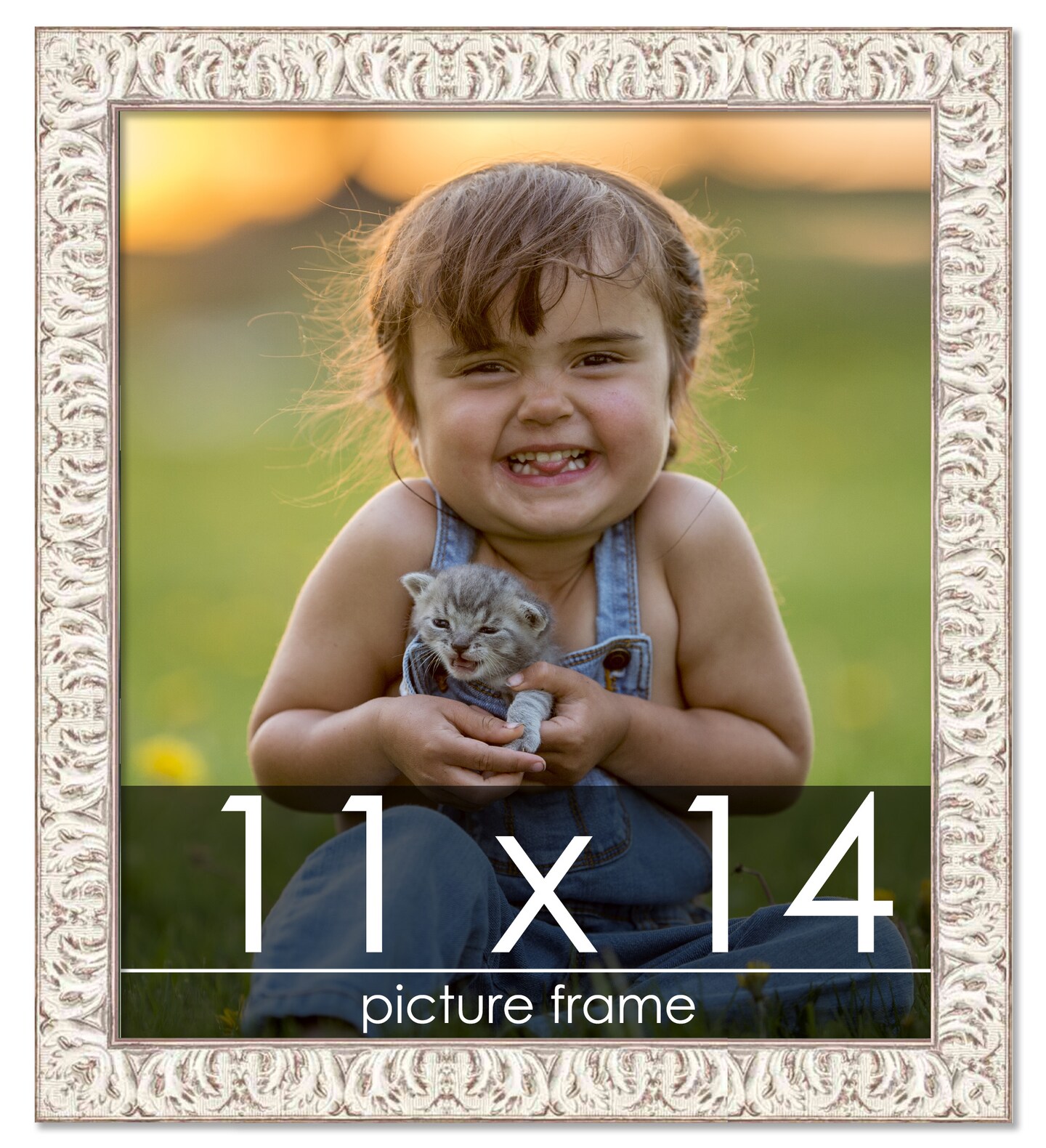 11x14 Refined White Picture Frame - UV Acrylic, Foam Board Backing, Hanging Hardware