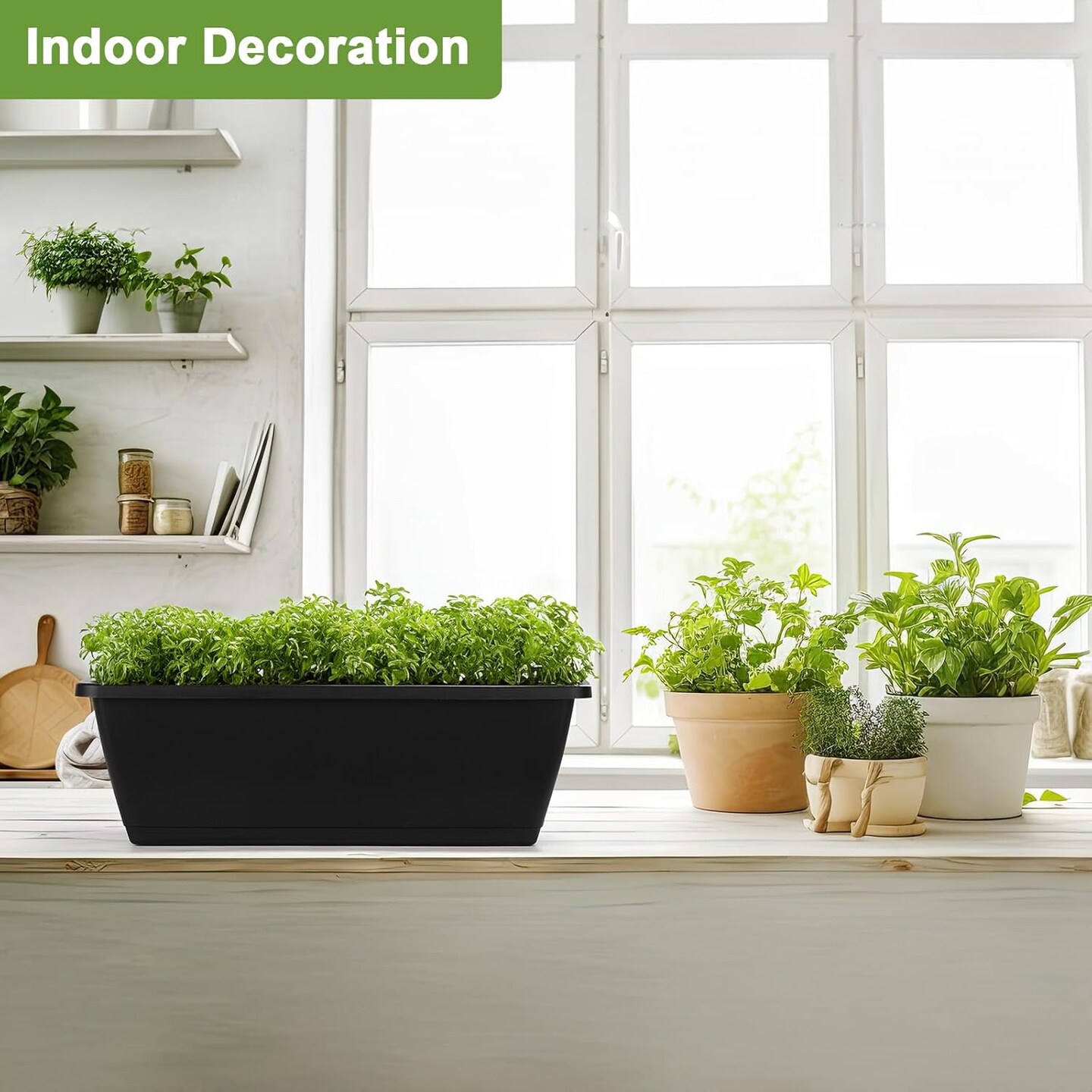 4PCS Railing Planter Box Window Boxes Planters with Flower Box Brackets, 17’’ Rectangle Balcony Deck Railing Hanging Planters for Outdoor Fence Garden Patio Plants