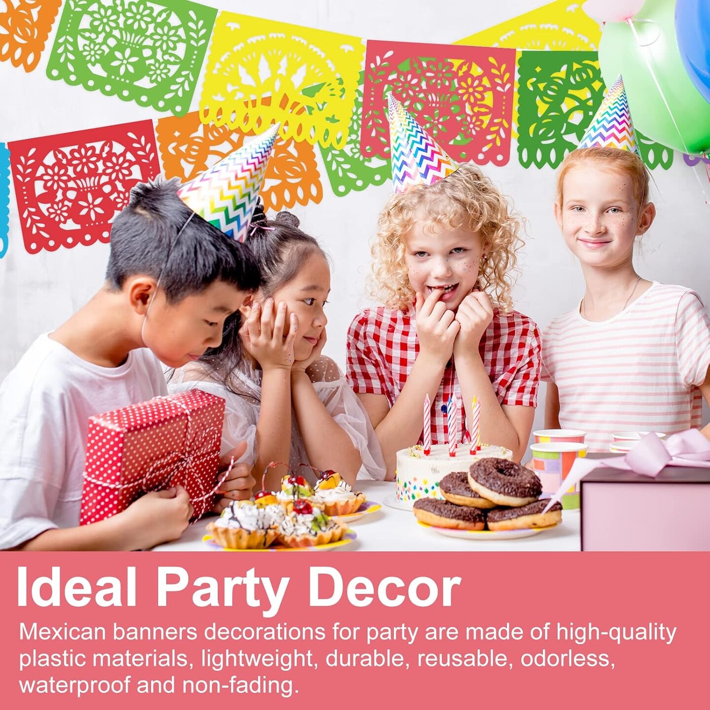 Multi-Colored Mini Mexican Paper Papel Picado Tissue Banner Flags