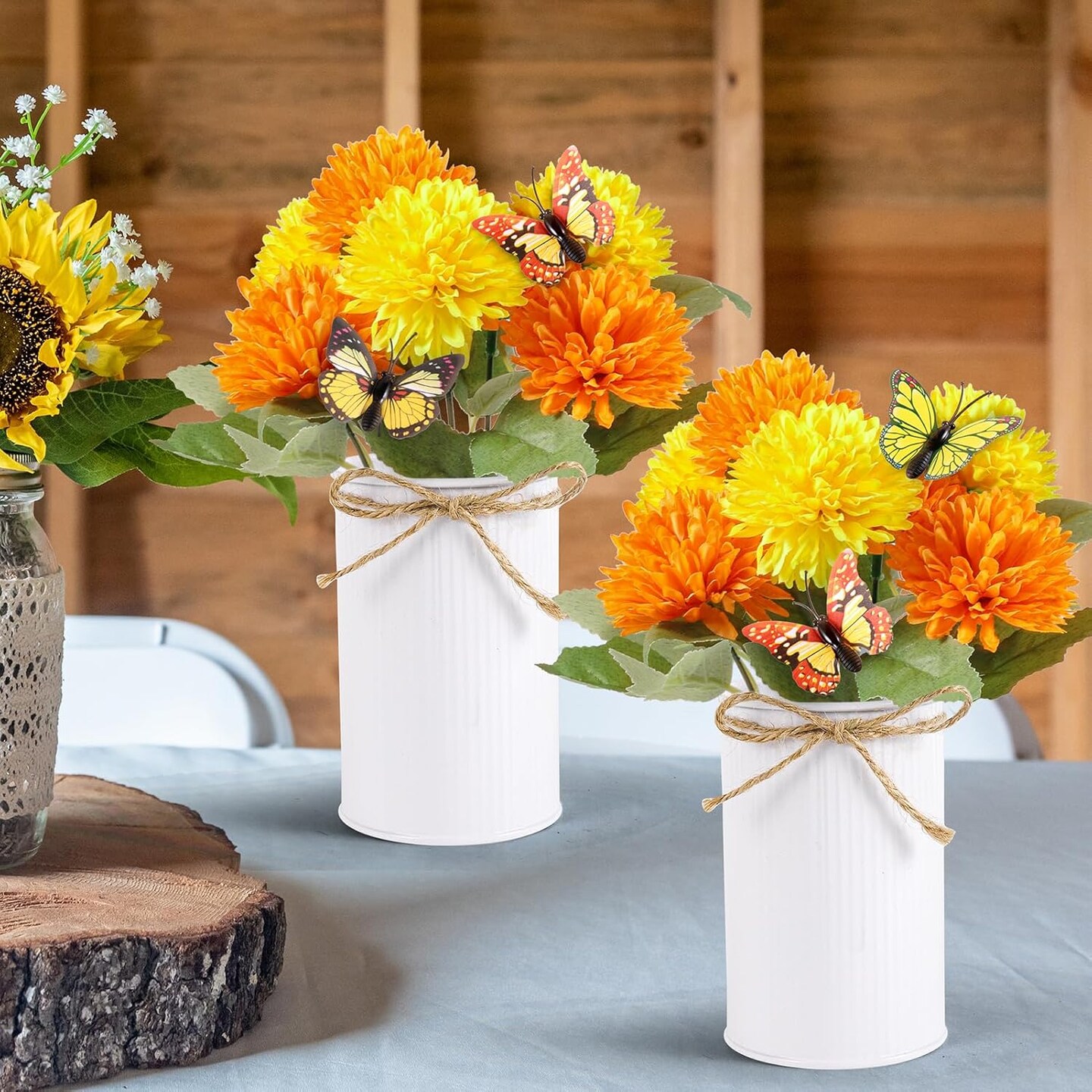 2 Pack Artificial Marigold Flowers Mason Jar Table Centerpiece, 12 Inch Marigold Flower Heads Bouquet for Day of The Dead Halloween Dia De Los Muertos Home Decor Table Centerpieces Bouquet Arrangement