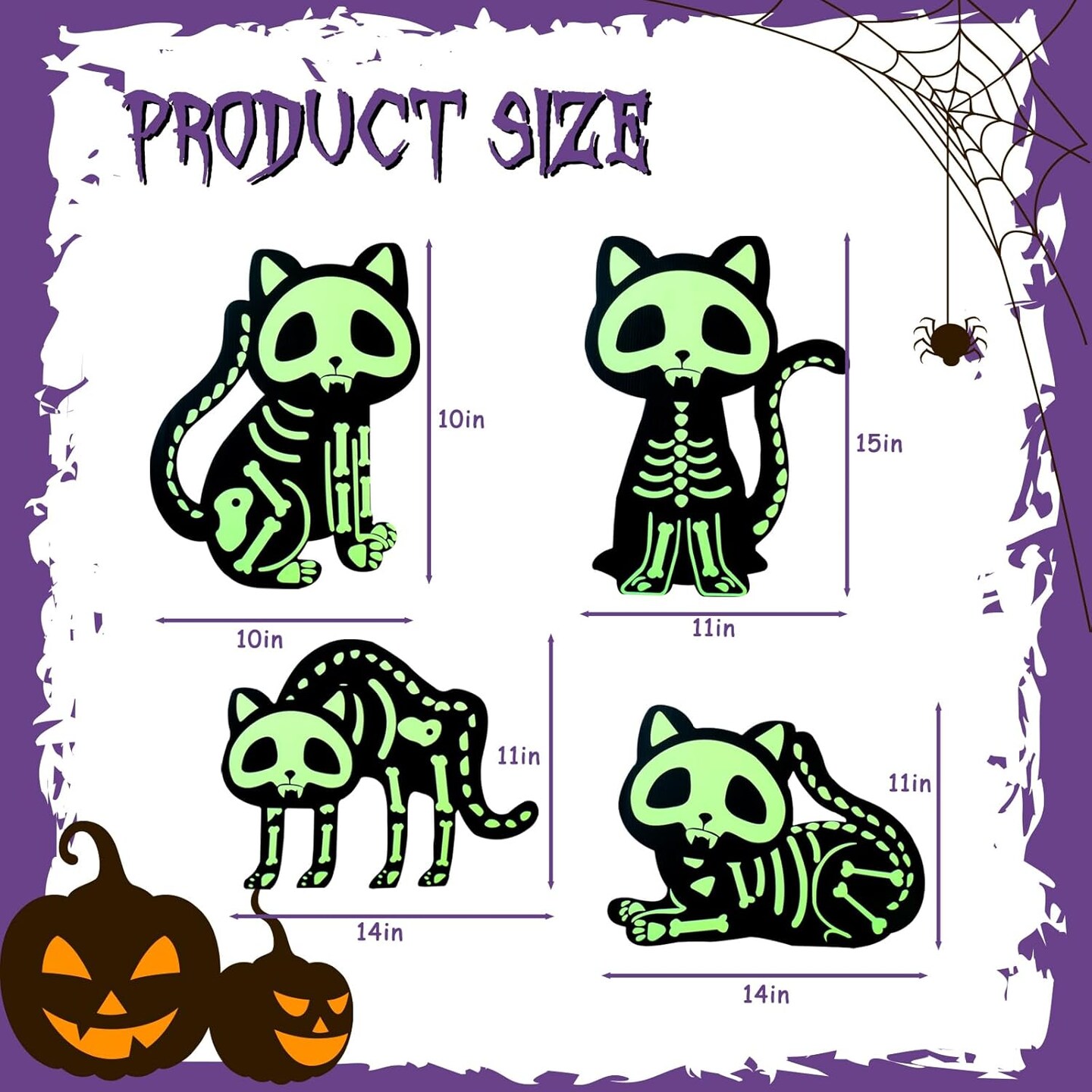 Glow in The Dark Cat Skeleton with Stakes for Spooky Halloween Yard Lawn Patio Garden Day of The Dead Decoration Supplies