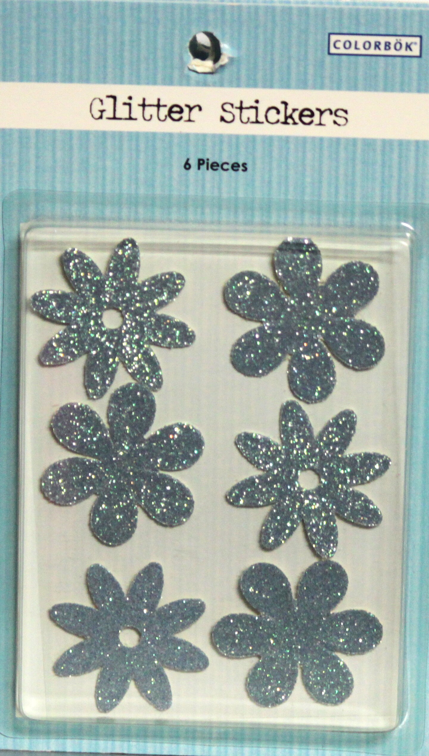 Colorbok Blue Flowers Glitter Fabric Stickers