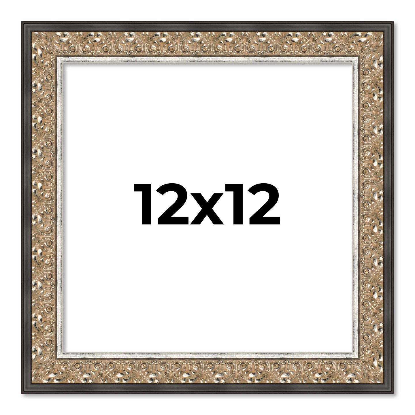 Square Ornate Silver Picture Frame - UV Acrylic, Foam Board Backing, Hanging Hardware